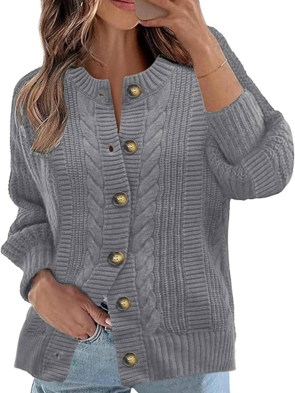 Cozy Cable Knit Open Front Cardigan Sweater - Casual Long Sleeve Button Coat